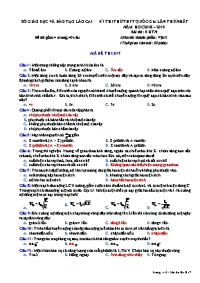 Đề thi thử THPT Quốc gia môn Vật lý lần thứ nhất - Mã đề 017 - Năm học 2018-2019 - Sở giáo dục và đào tạo Lào Cai (Có đáp án)